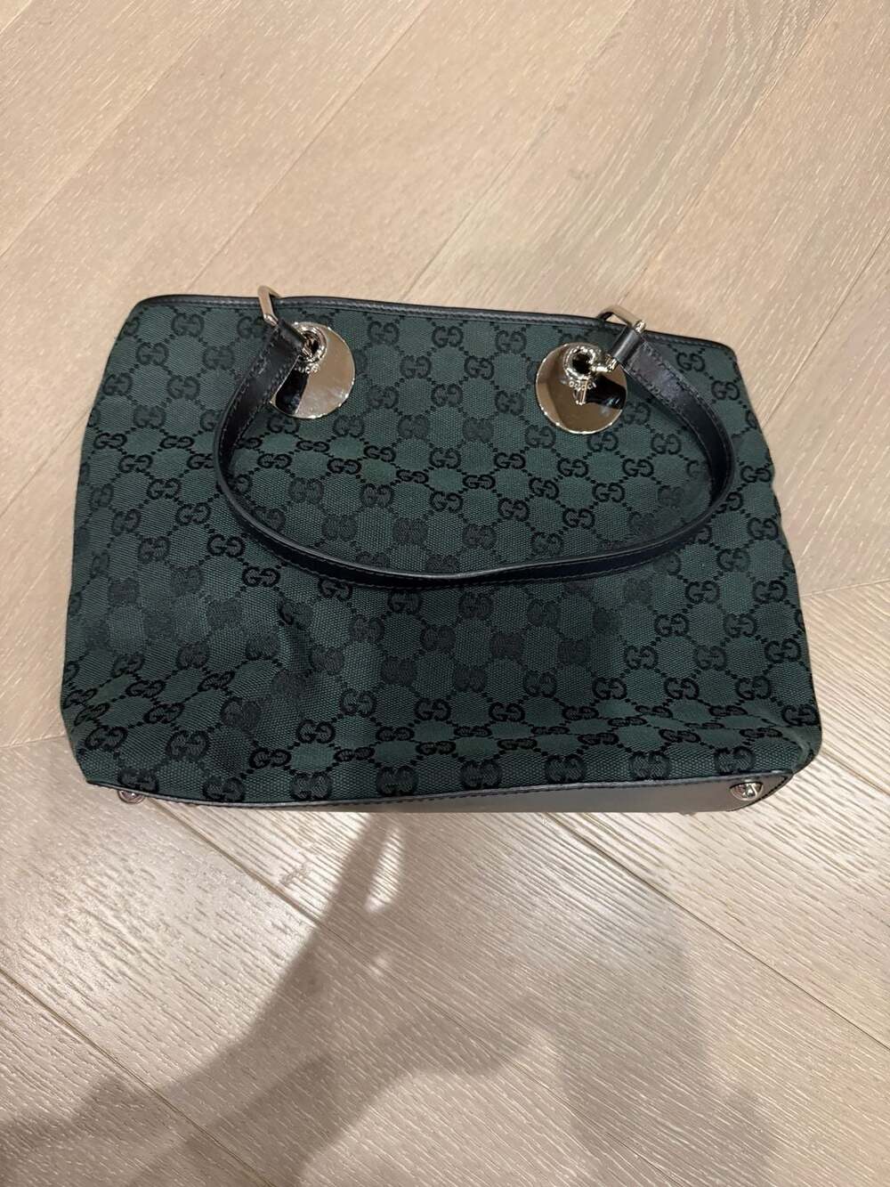 Gucci GG Canvas Tote Bag Dark Green & Black Vintage - Picture 10 of 10